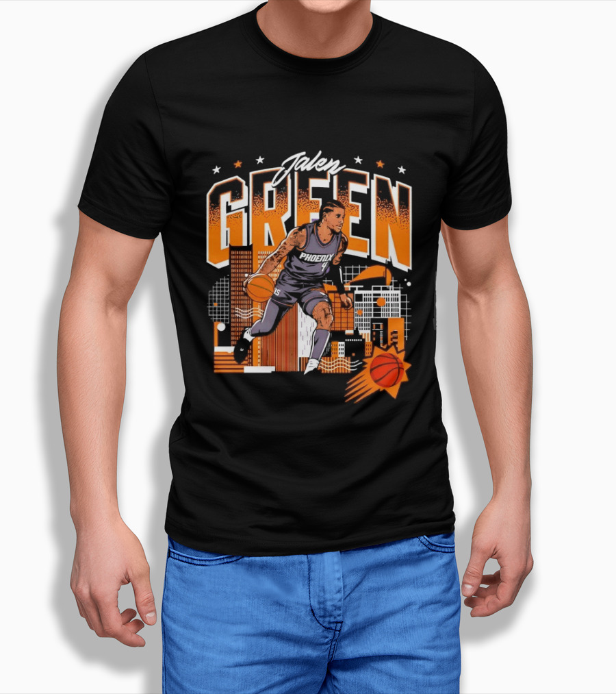 Jalen Green Phoenix Suns NBA Basketball Urban Skyline Art 4 15 NBPA T-Shirt