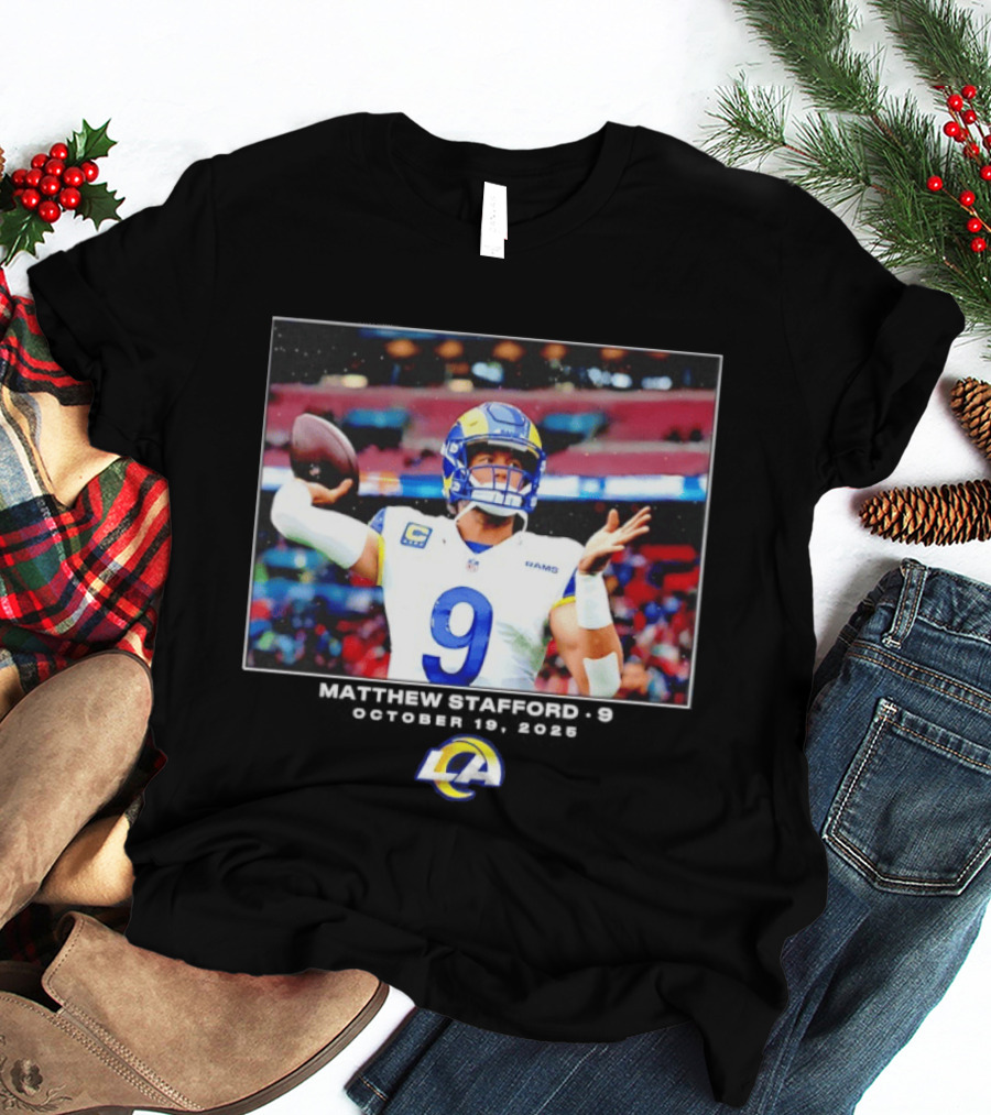 Los Angeles Rams Matthew Stafford Week 7 Action Photo With LA Rams T-Shirt