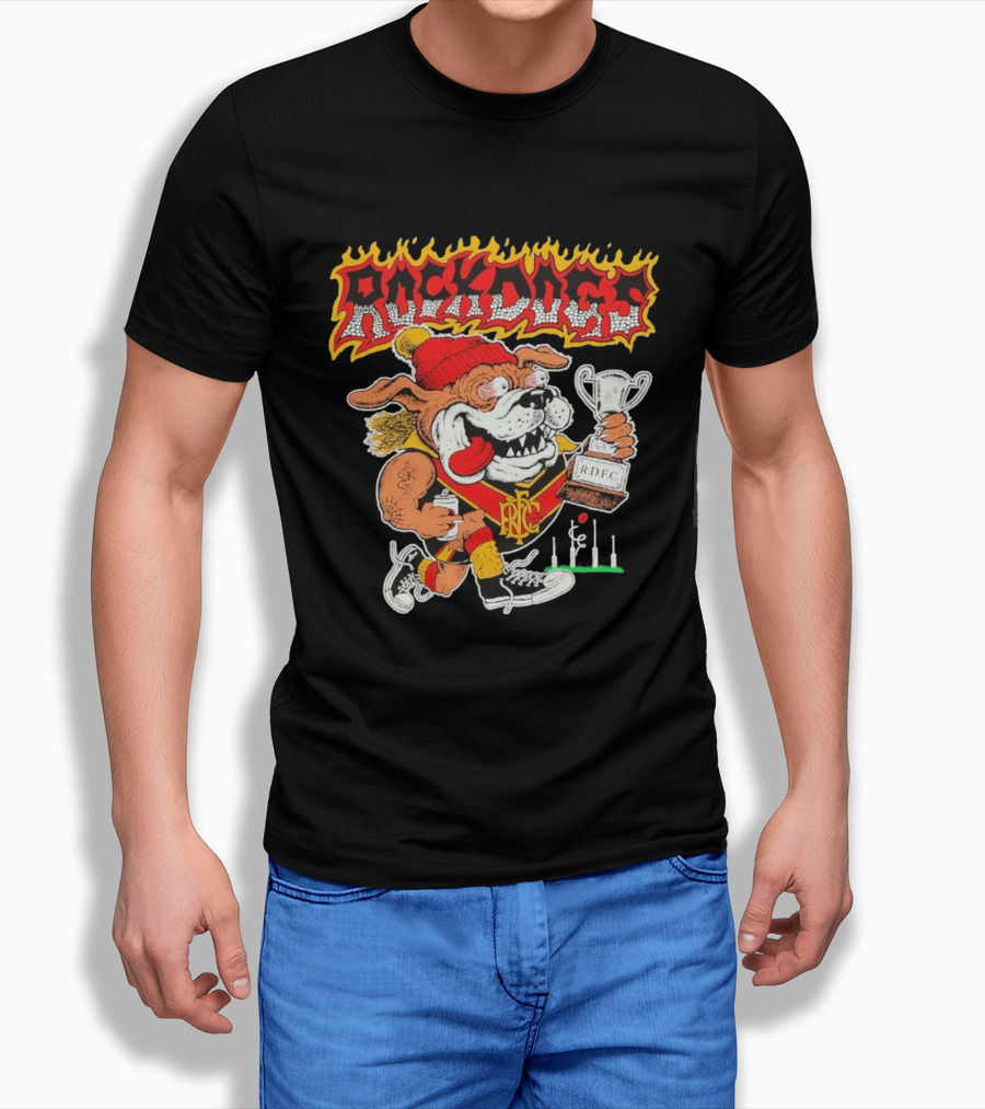 ROCKDOGS Bulldog RDFC Trophy Holder In Beanie And Sneakers T-Shirt