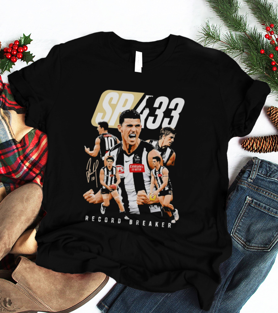 Scott Pendlebury SP 433 Collingwood Magpies Emirates Record Breaker Career Collage T-Shirt