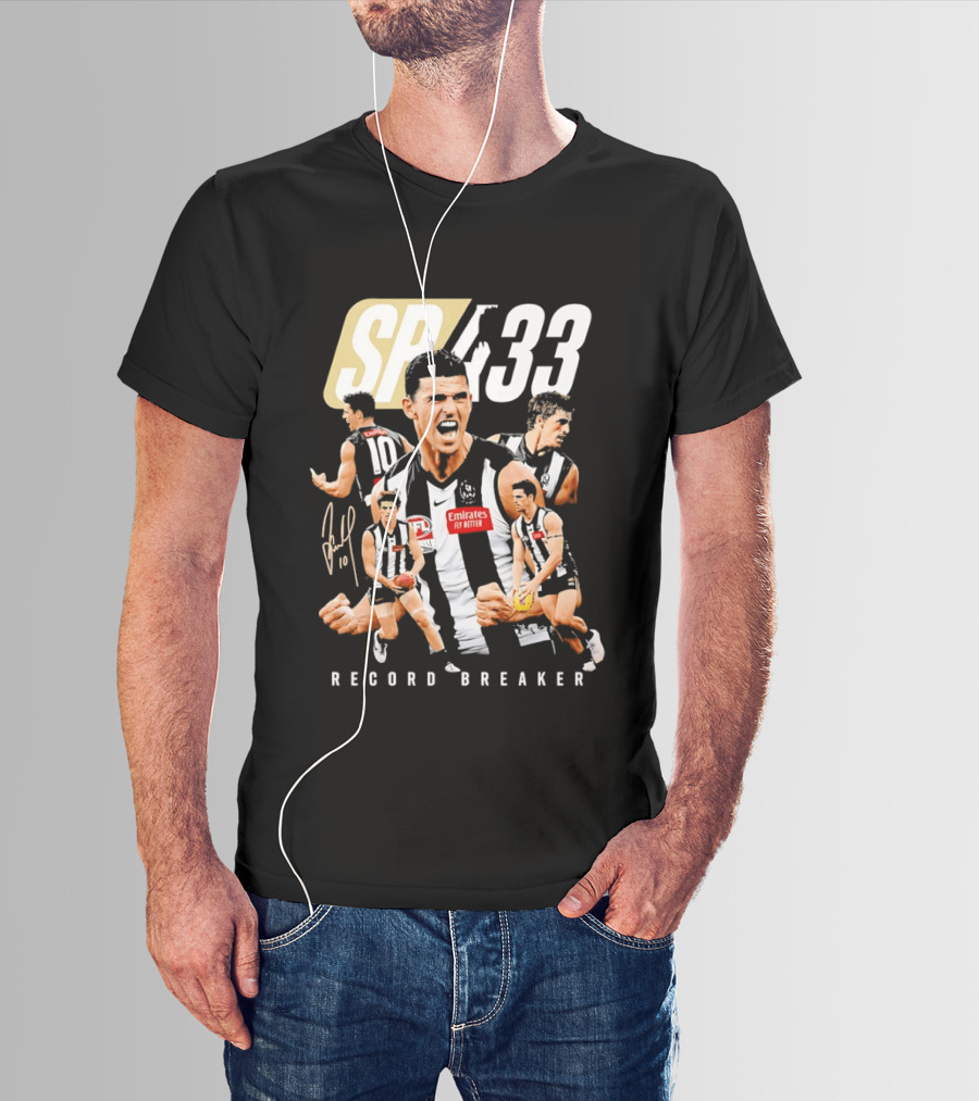 Scott Pendlebury SP 433 Collingwood Magpies Emirates Record Breaker Career Collage T-Shirt