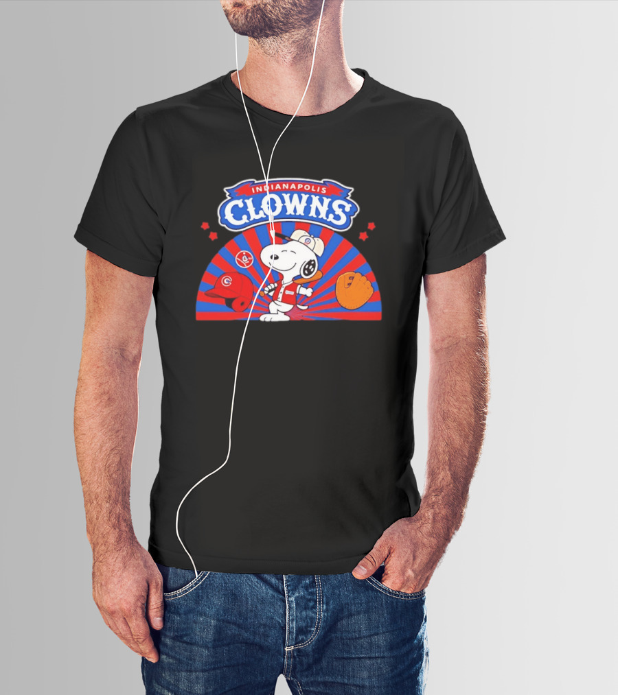 Snoopy Indianapolis Clowns Baseball Vintage Style Red Blue Peanuts Comic Strip Baseball Bat Glove Cap T-Shirt