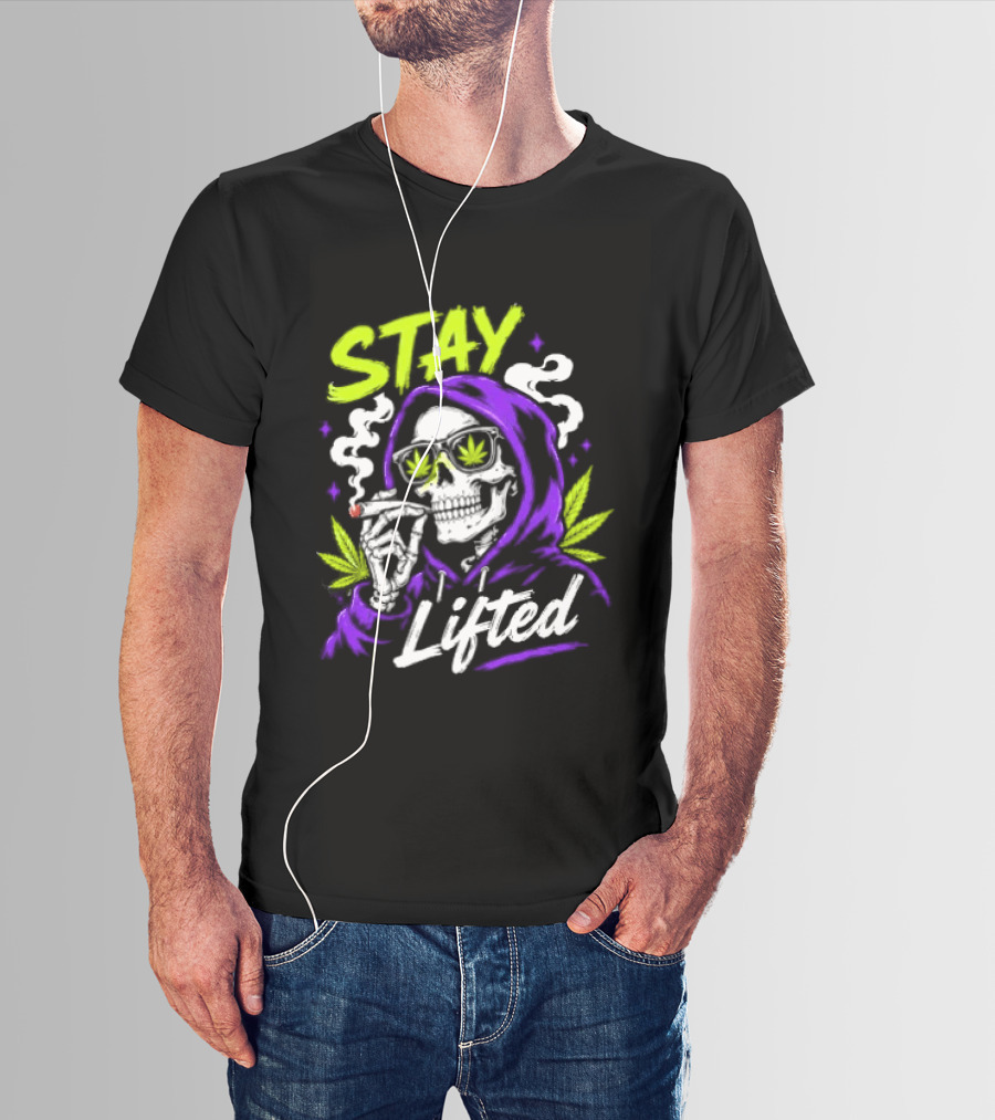 Stay Lifted Skeleton Smoking Weed Vapor Clouds Psychedelic T-Shirt