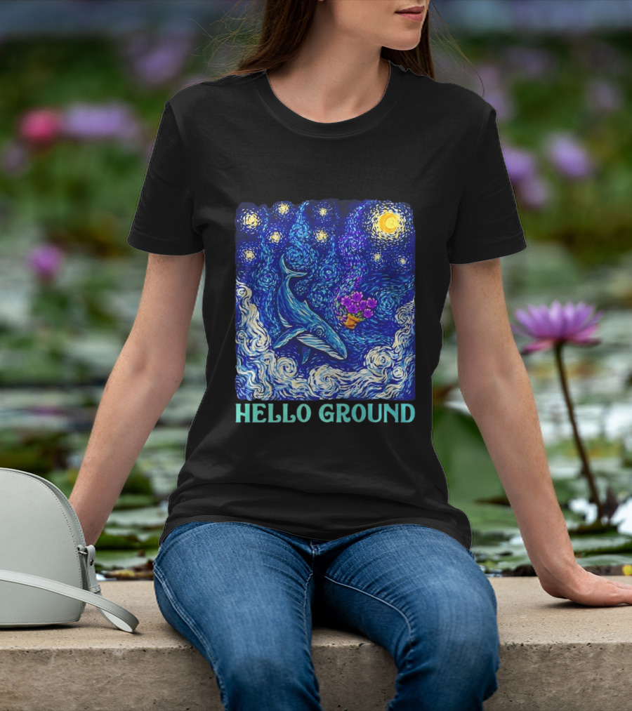 The Hitchhiker's Guide To The Galaxy Starry Night Hello Ground Whale T-Shirt