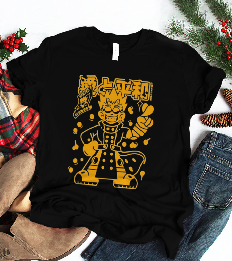 Vash The Stampede Trigun Love And Peace Japanese Text Anime T-Shirt