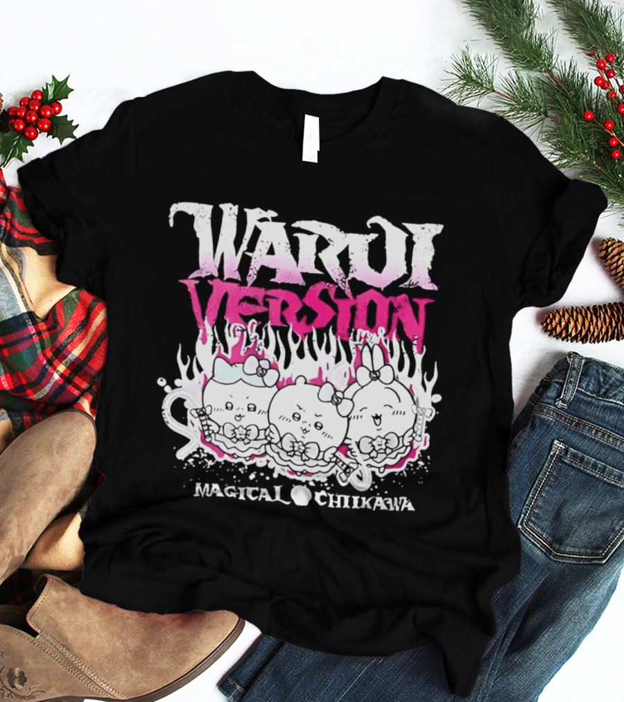 Warui Version Magical Chiikawa Characters In Fiery Pink And White T-Shirt