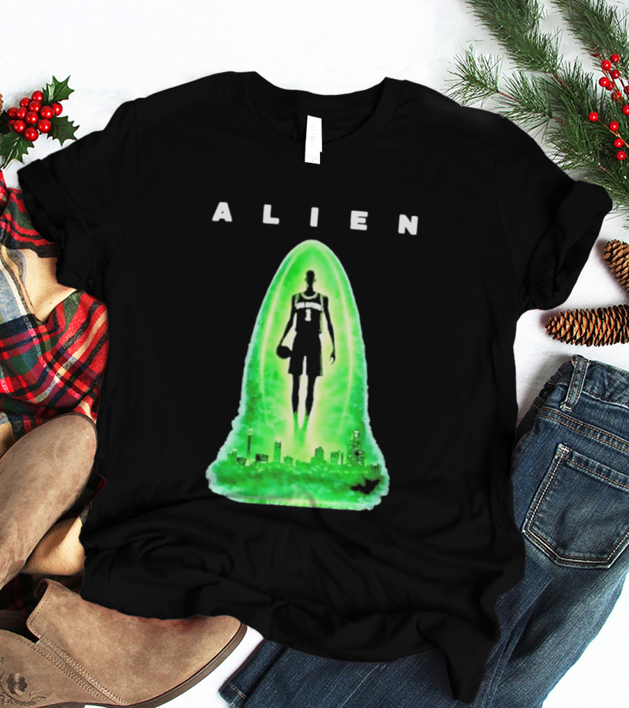 Alien Wemby San Antonio Alien Basketball Cityscape T-Shirt