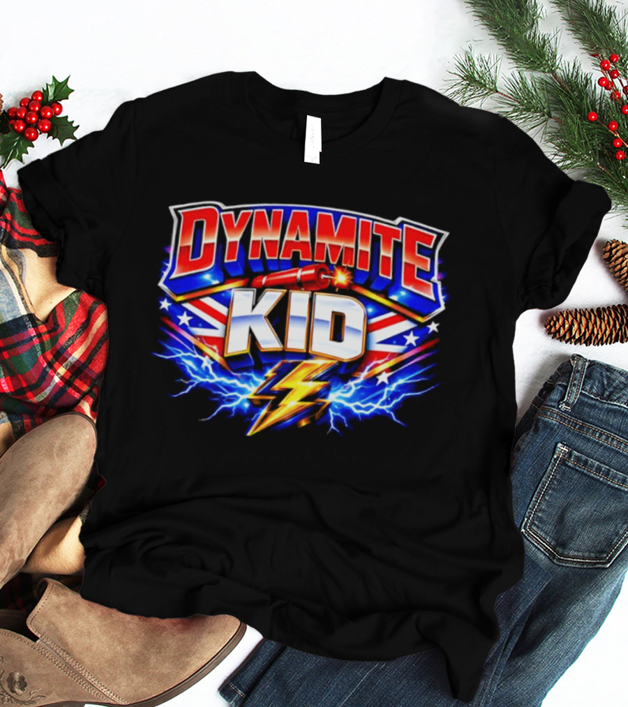 Dynamite Kid Wrestling Lightning Union Jack Explosion T-Shirt