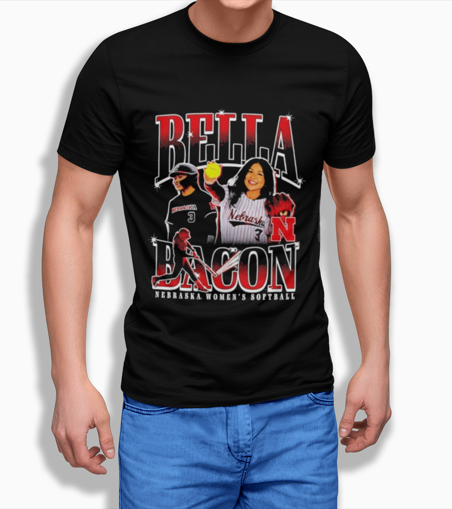 Bella Bacon Nebraska Women's Softball Cornhuskers 90s Bootleg Collage T-Shirt