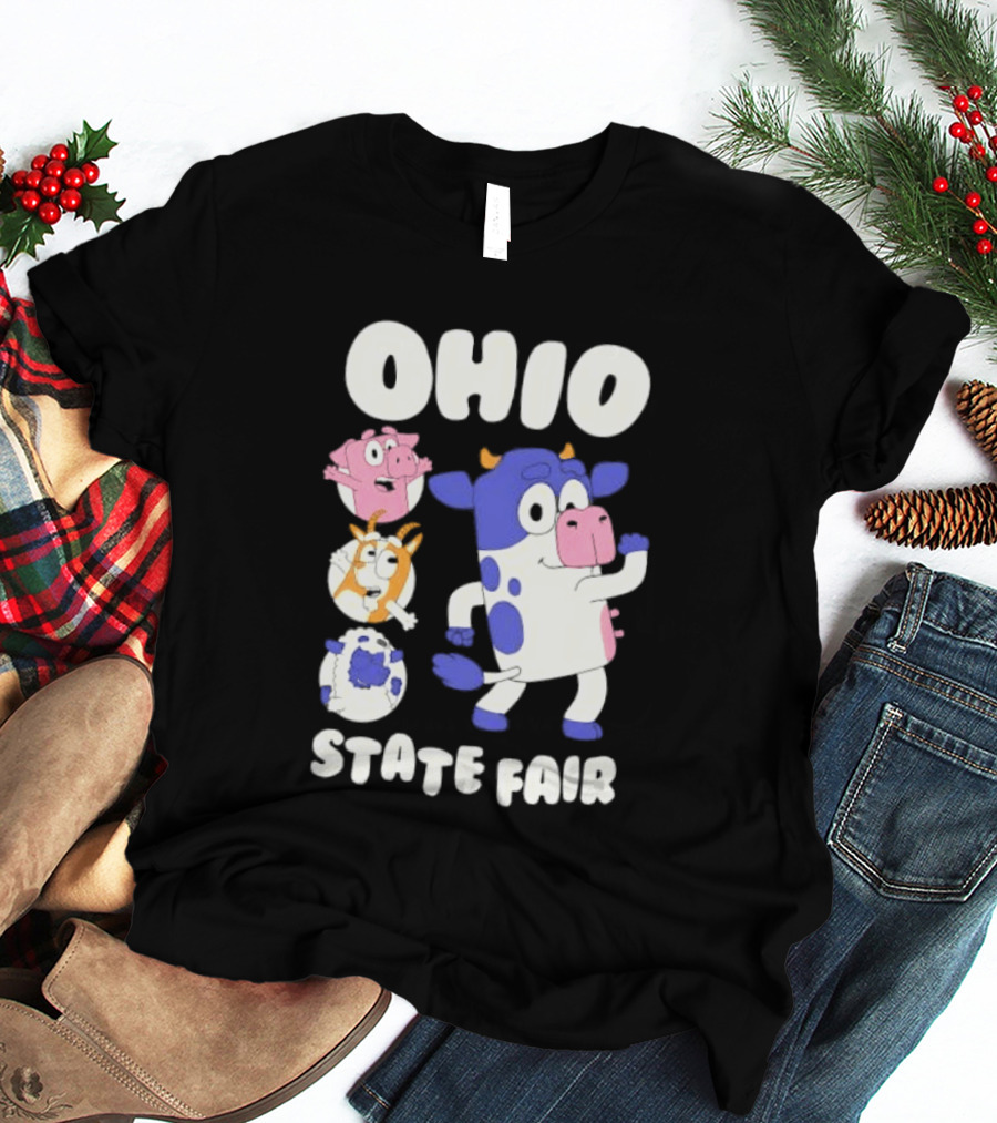 Blue Spotted Cow Pink Pig White Orange Goat Blue Sheep Farm T-Shirt