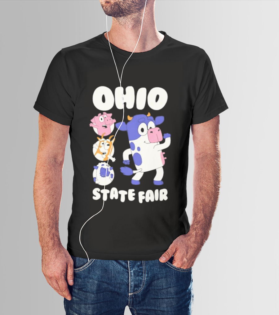 Blue Spotted Cow Pink Pig White Orange Goat Blue Sheep Farm T-Shirt