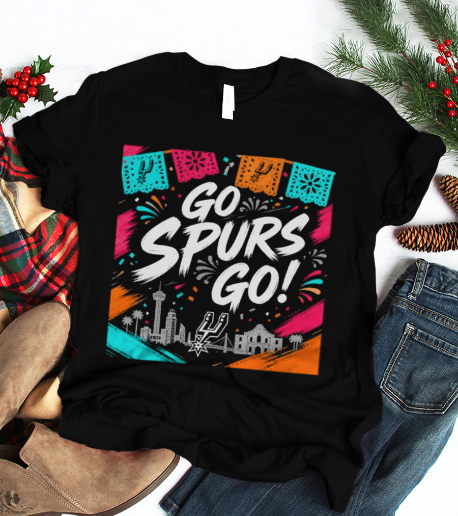 Go Spurs Go San Antonio Skyline Fiesta Celebration T-Shirt