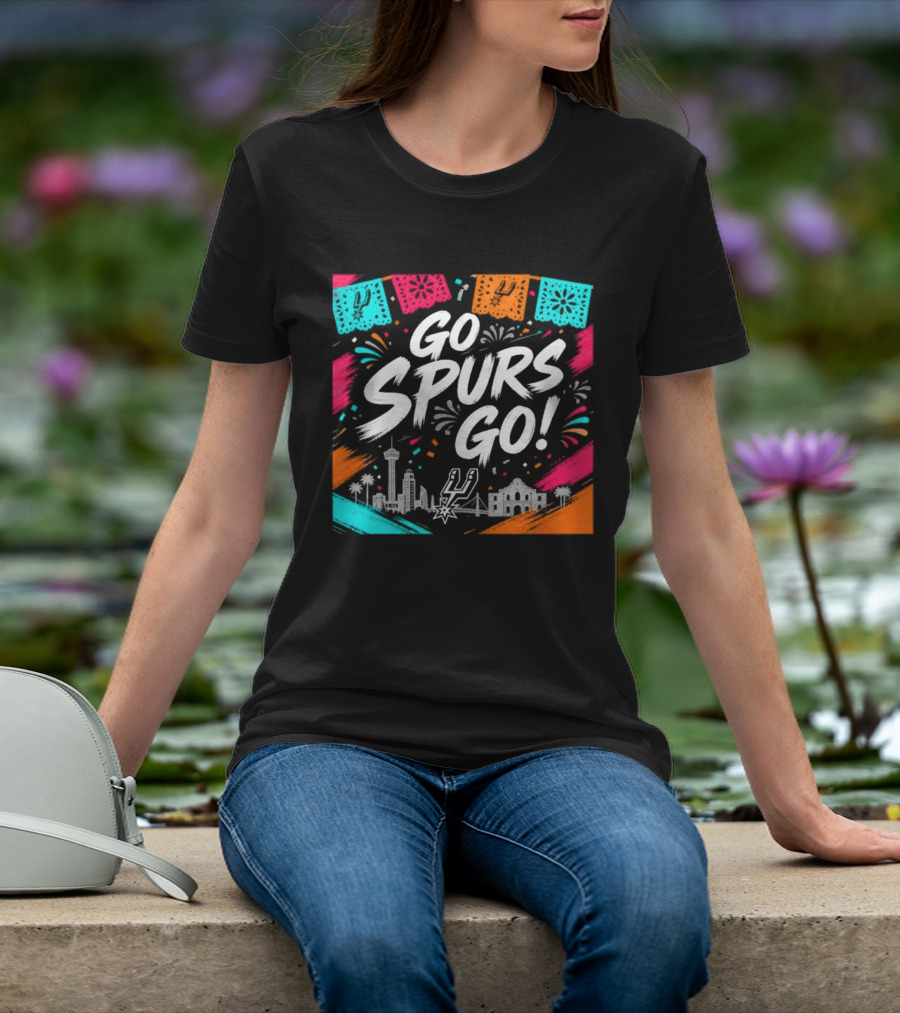 Go Spurs Go San Antonio Skyline Fiesta Celebration T-Shirt