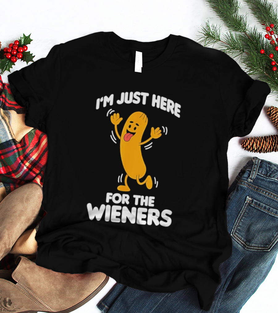 Dancing Hot Dog Sausage Food Party I'm Just Here For The Wieners T-Shirt