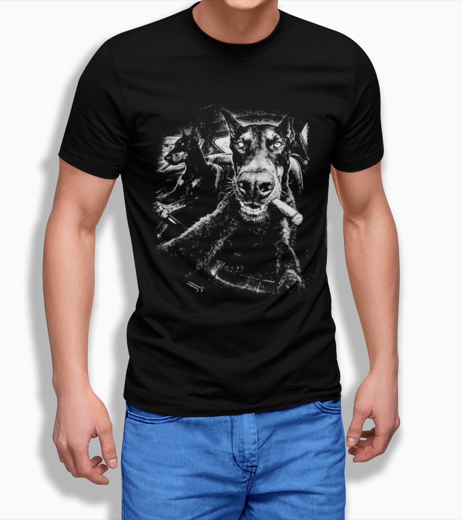 Doberman Dogs In Car Smoking Cigars Relaxing Retro Vibes T-Shirt