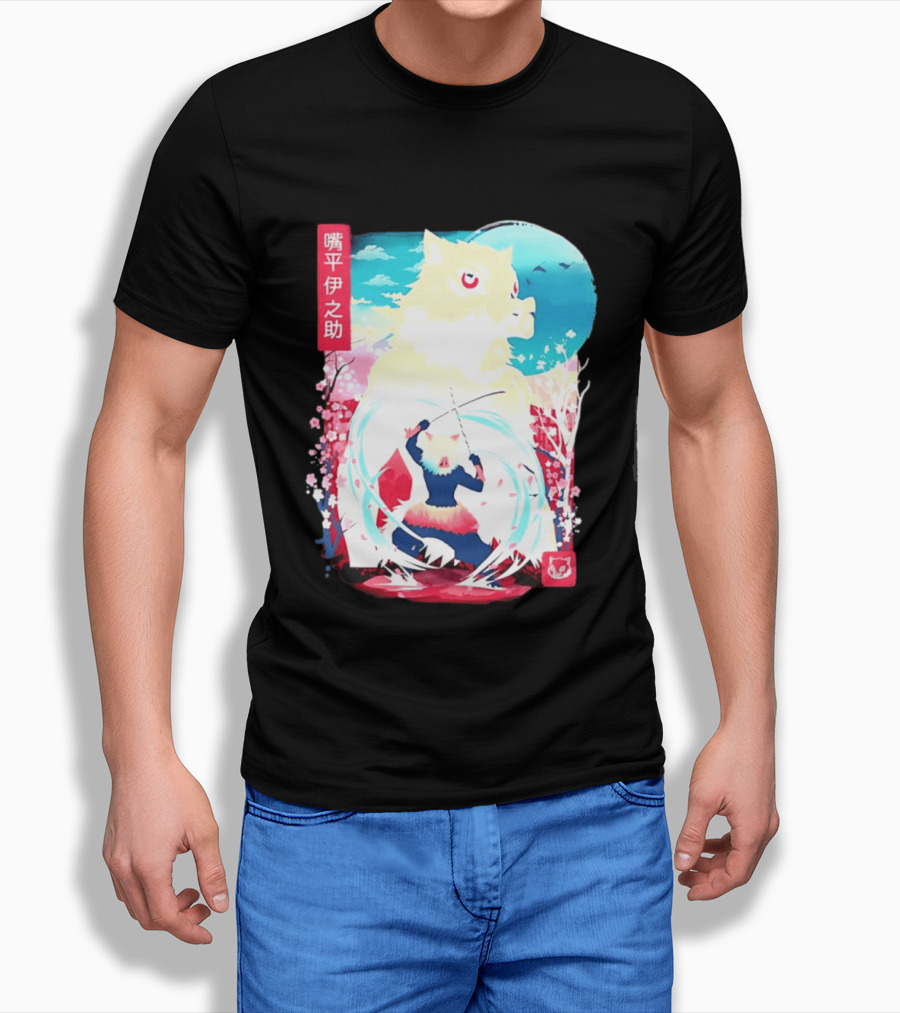Inosuke Hashibira Boar Head Demon Slayer Anime Cherry Blossom Scene T-Shirt