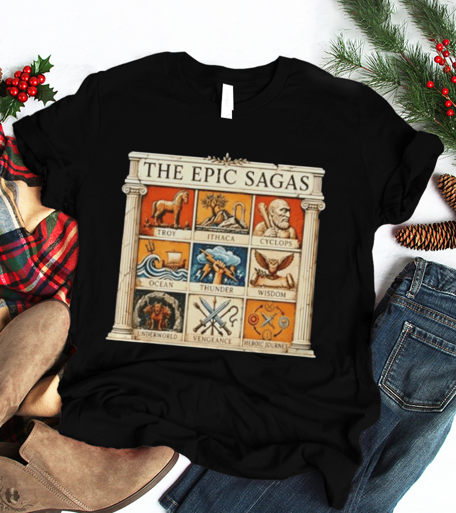 The Epic Sagas Odysseus Trojan War Ocean Thunder Underworld Cyclops Vengeance Heroic Journey T-Shirt