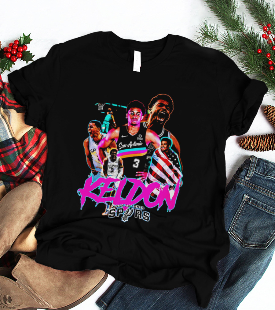 San Antonio Spurs Keldon Johnson Collage Vibrant Basketball Player T-Shirt