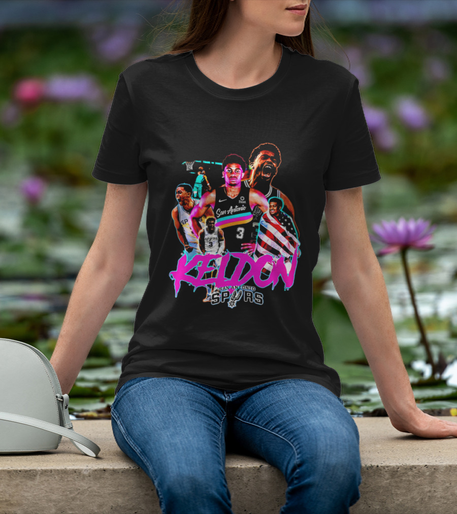 San Antonio Spurs Keldon Johnson Collage Vibrant Basketball Player T-Shirt