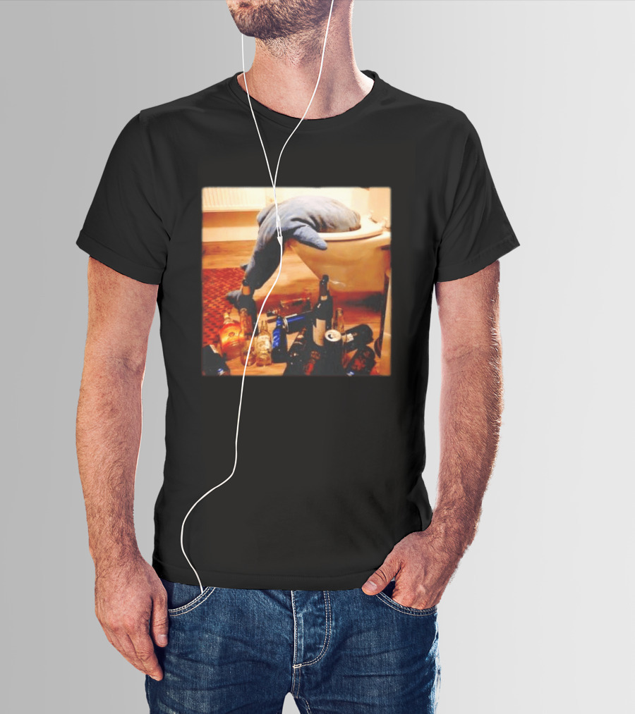 Shark Over Toilet With Alcohol Bottles Party Aftermath T-Shirt