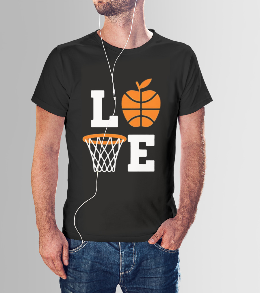Love Apple Basketball Net Coach Teacher Player School Court Gameday T-Shirt