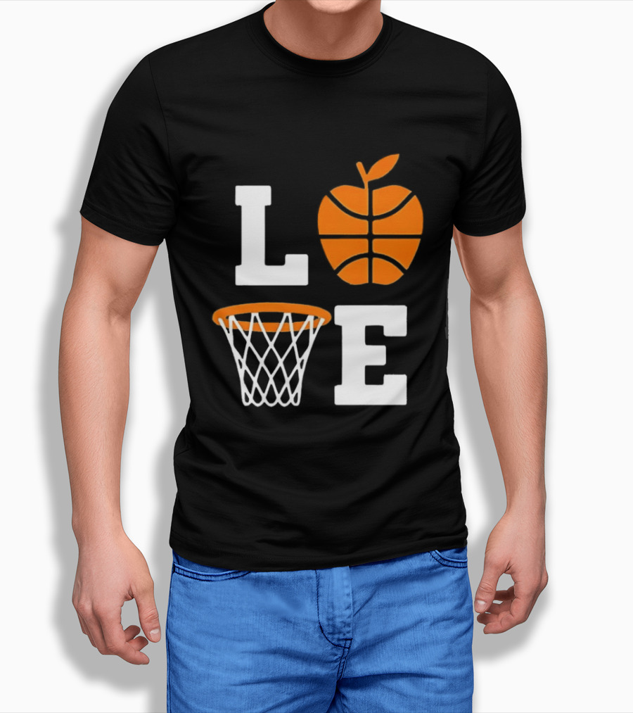 Love Apple Basketball Net Coach Teacher Player School Court Gameday T-Shirt