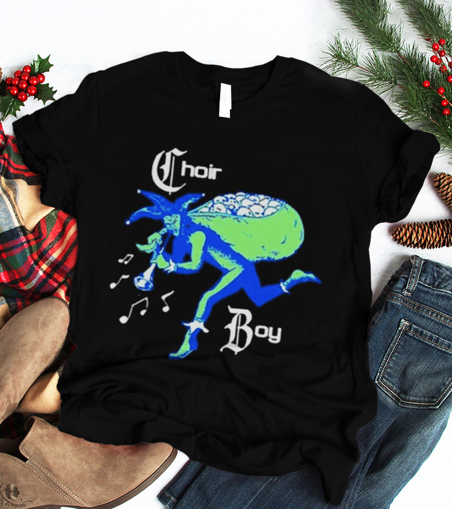 Choir Boy Running Jester With Bag Of Bones And Musical Notes T-Shirt