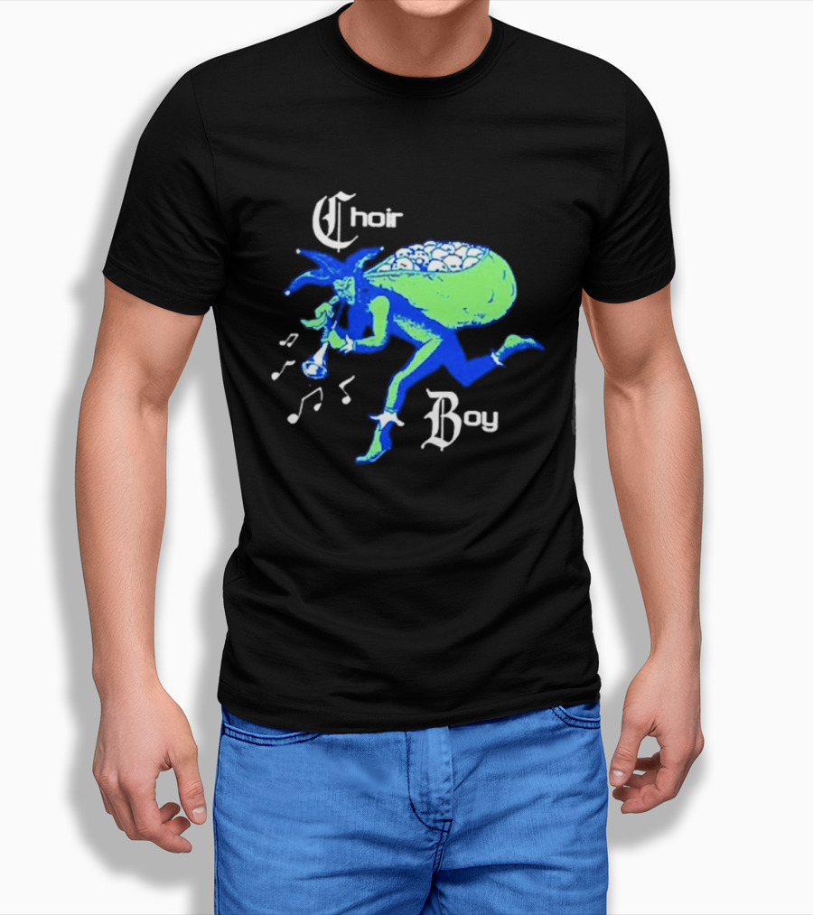 Choir Boy Running Jester With Bag Of Bones And Musical Notes T-Shirt
