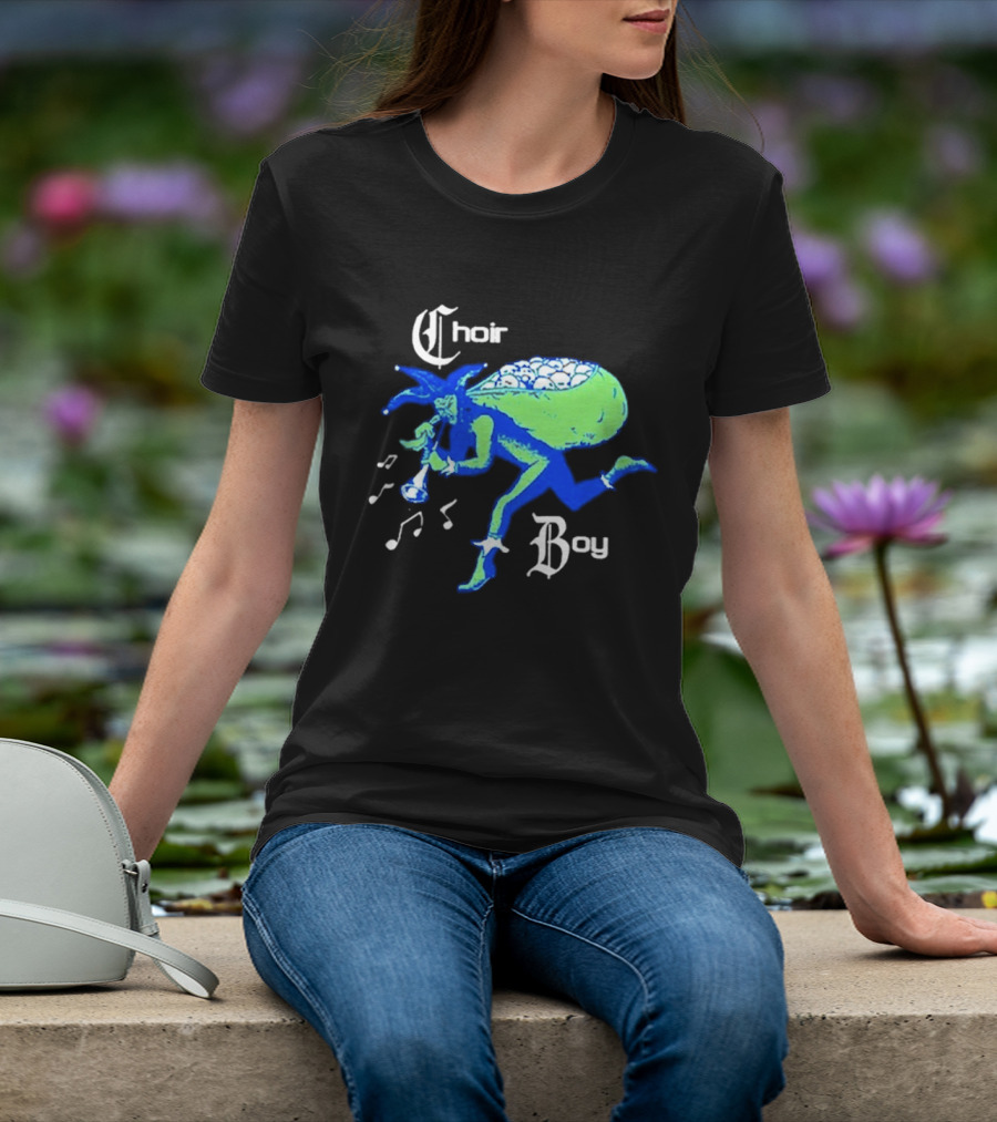 Choir Boy Running Jester With Bag Of Bones And Musical Notes T-Shirt