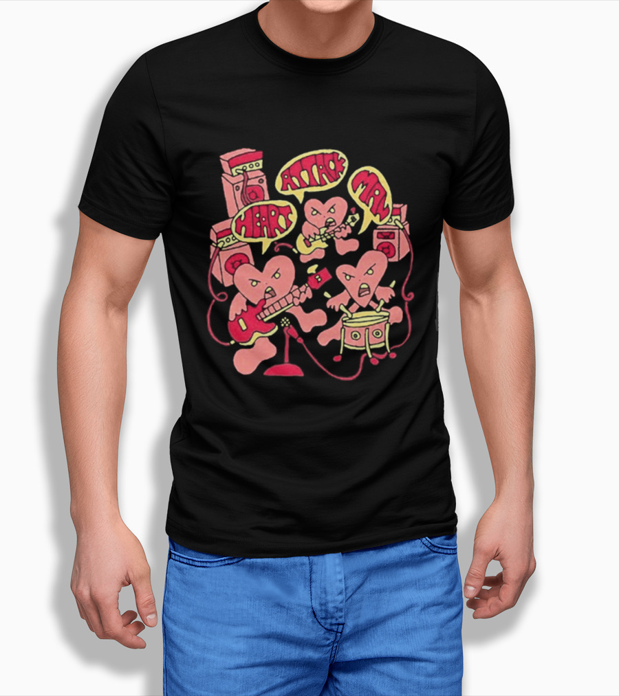 Heart Attack Man Band Of Hearts Playful Cartoon Musicians T-Shirt