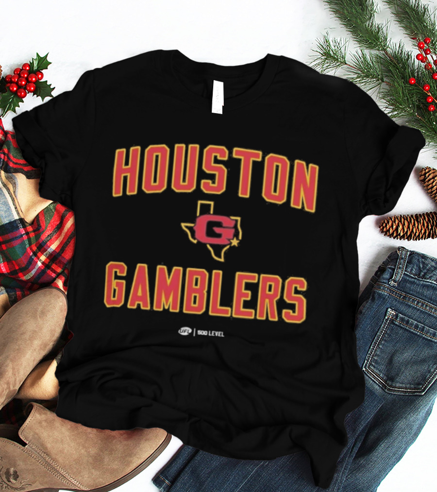 Houston Gamblers UFL Texas Map Letter C T-Shirt