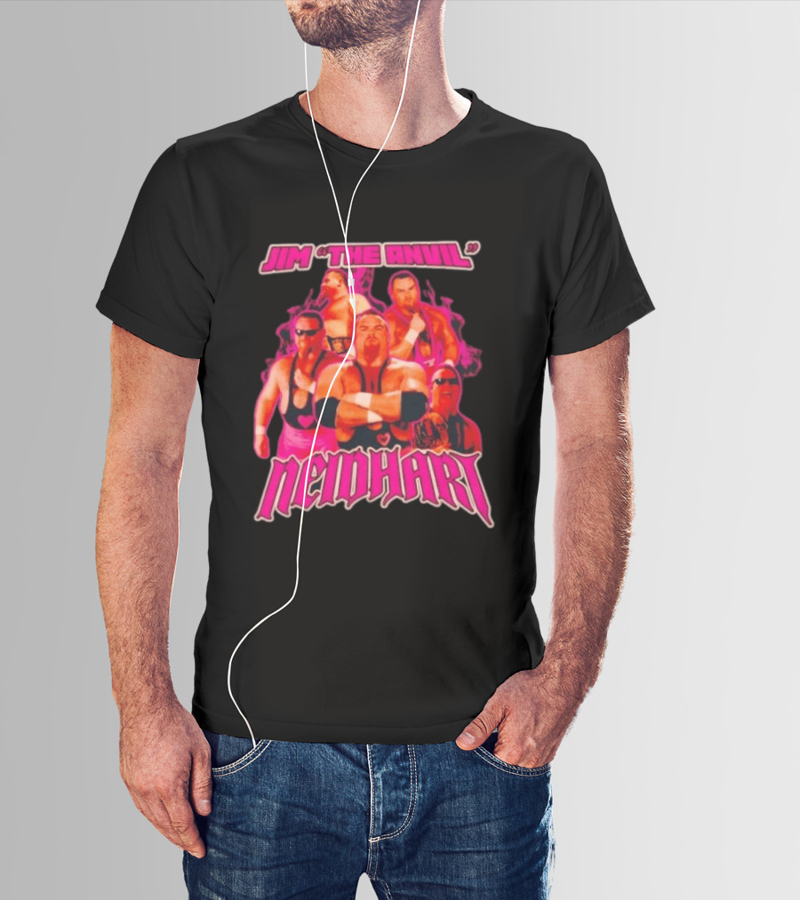 Jim Neidhart The Anvil Wrestler Pink Collage Neidhart T-Shirt