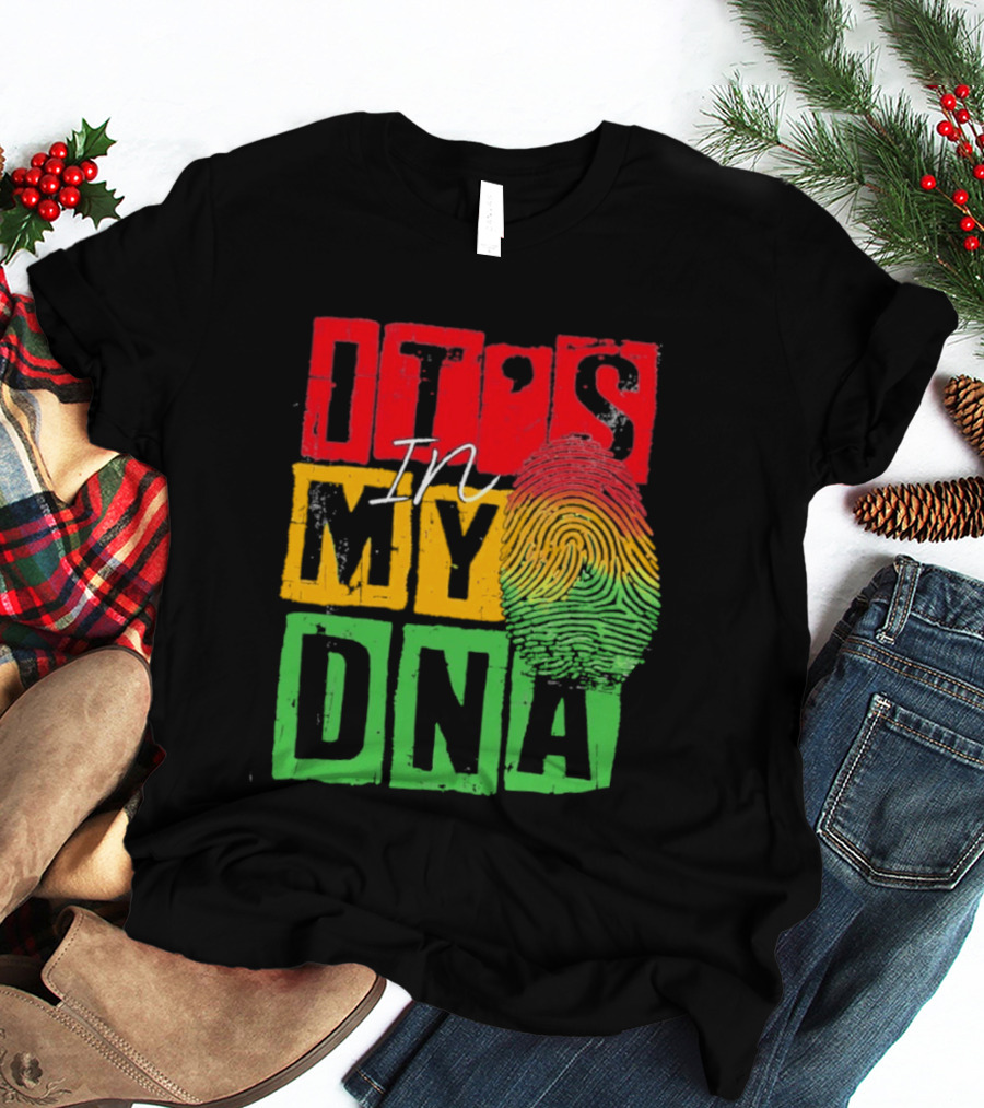 Juneteenth Black Queen It's In My DNA Fingerprint Red Yellow Green T-Shirt