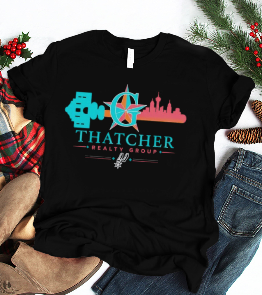 San Antonio Spurs Thatcher Realty Group City Skyline And Key T-Shirt