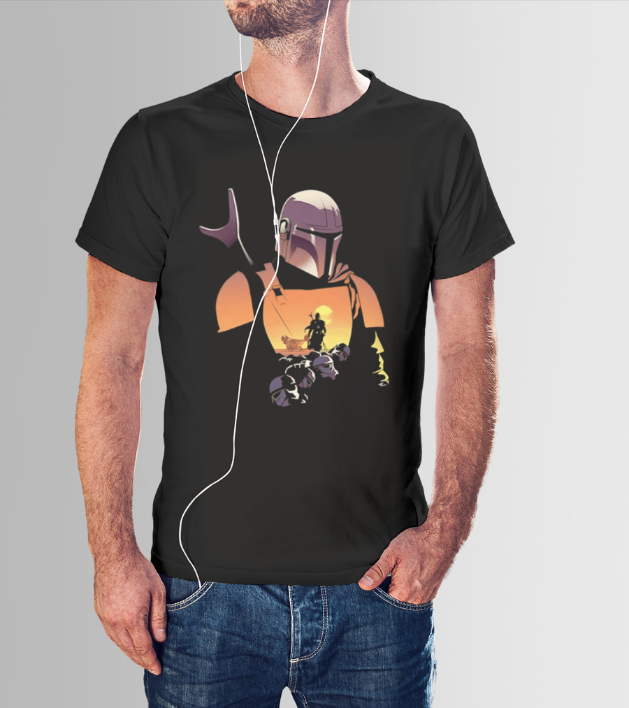 The Mandalorian Grogu Star Wars Journey Silhouette In Armor Scene T-Shirt