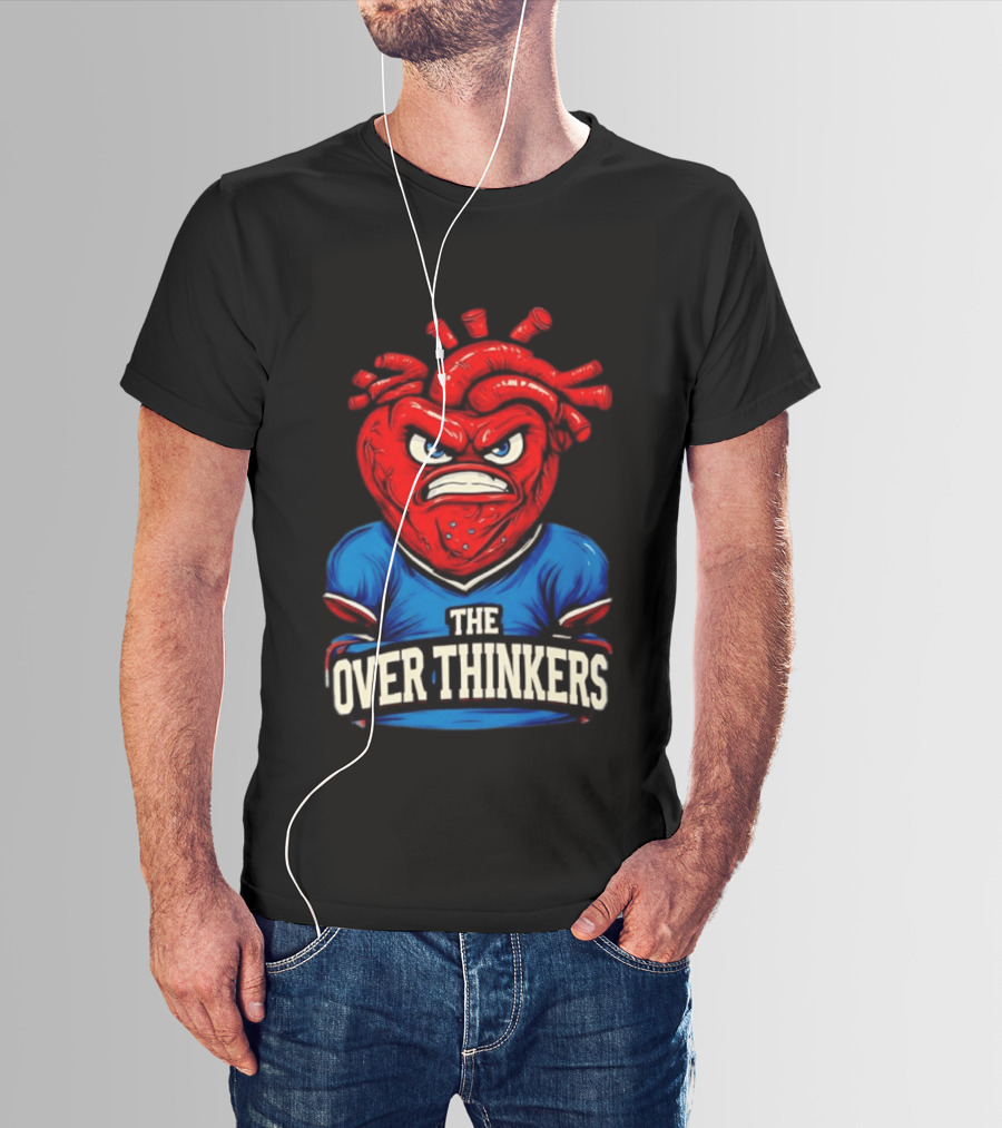 The Overthinkers Varsity Angry Heart Bold Red Blue T-Shirt