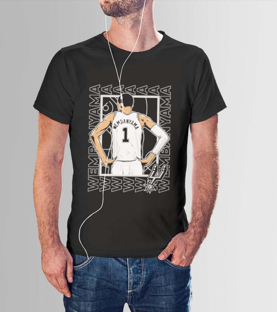 Wembanyama Spurs Number 1 Pose San Antonio Repeated Name T-Shirt