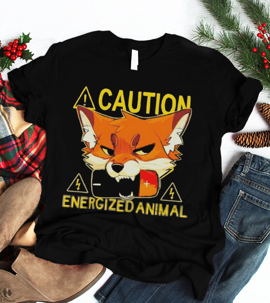 Caution Energized Animal Fox Battery Warning T-Shirt