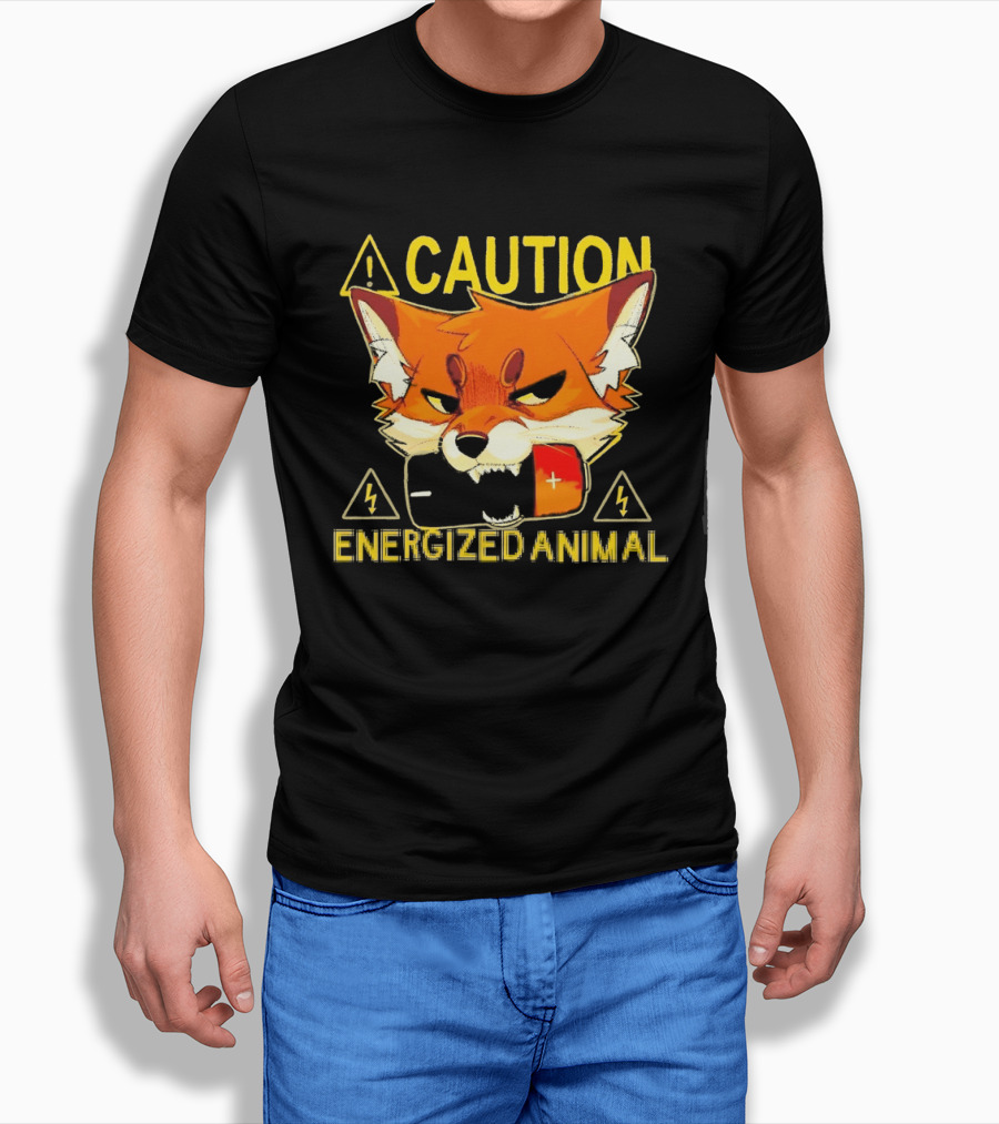 Caution Energized Animal Fox Battery Warning T-Shirt