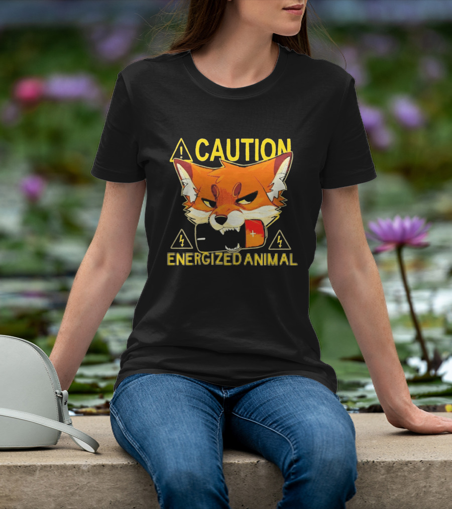 Caution Energized Animal Fox Battery Warning T-Shirt