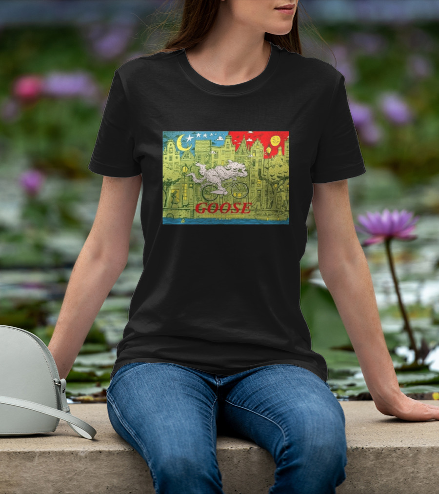 Goose Amsterdam Netherlands 2026 Melkweg Max 27 28 May Gig Bicycle Moon Sun Wolf Houses T-Shirt