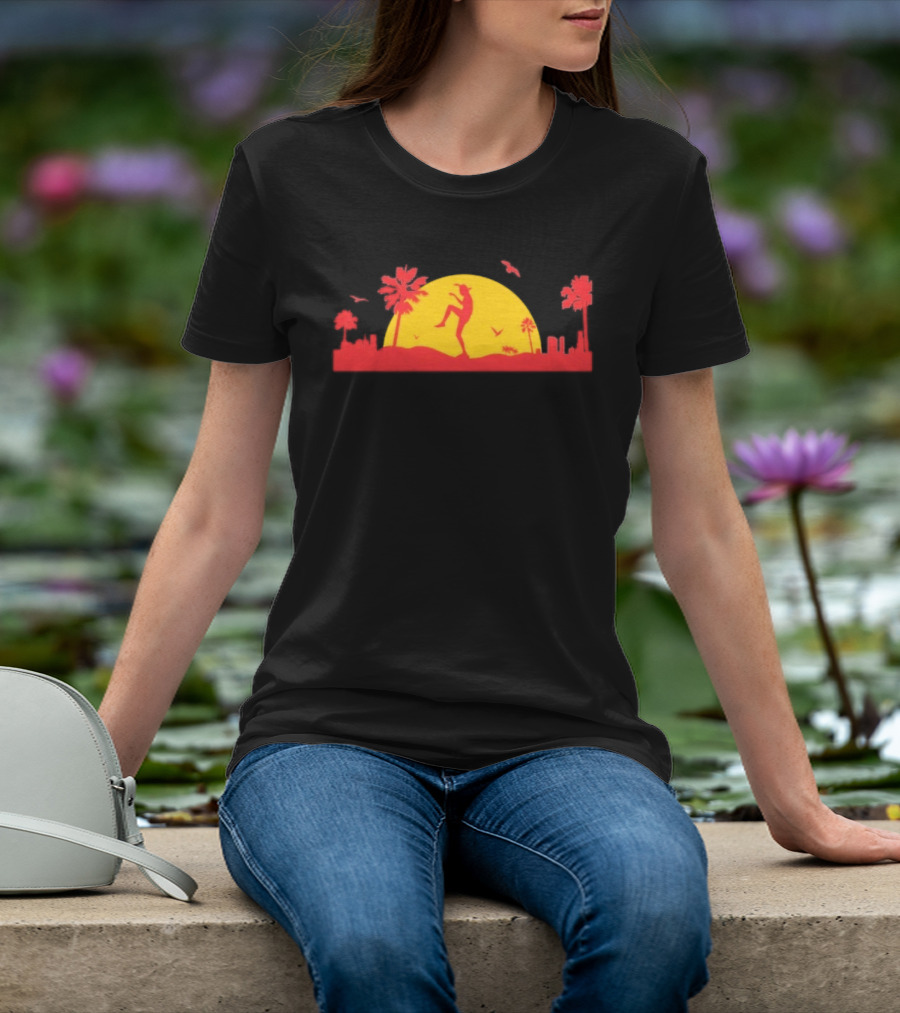 Cobra Kai Crane Kick Sunset Scene With Palm Trees And Birds T-Shirt