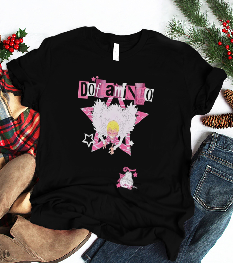 Doflamingo One Piece Pink Star Feathered Cape Anime T-Shirt