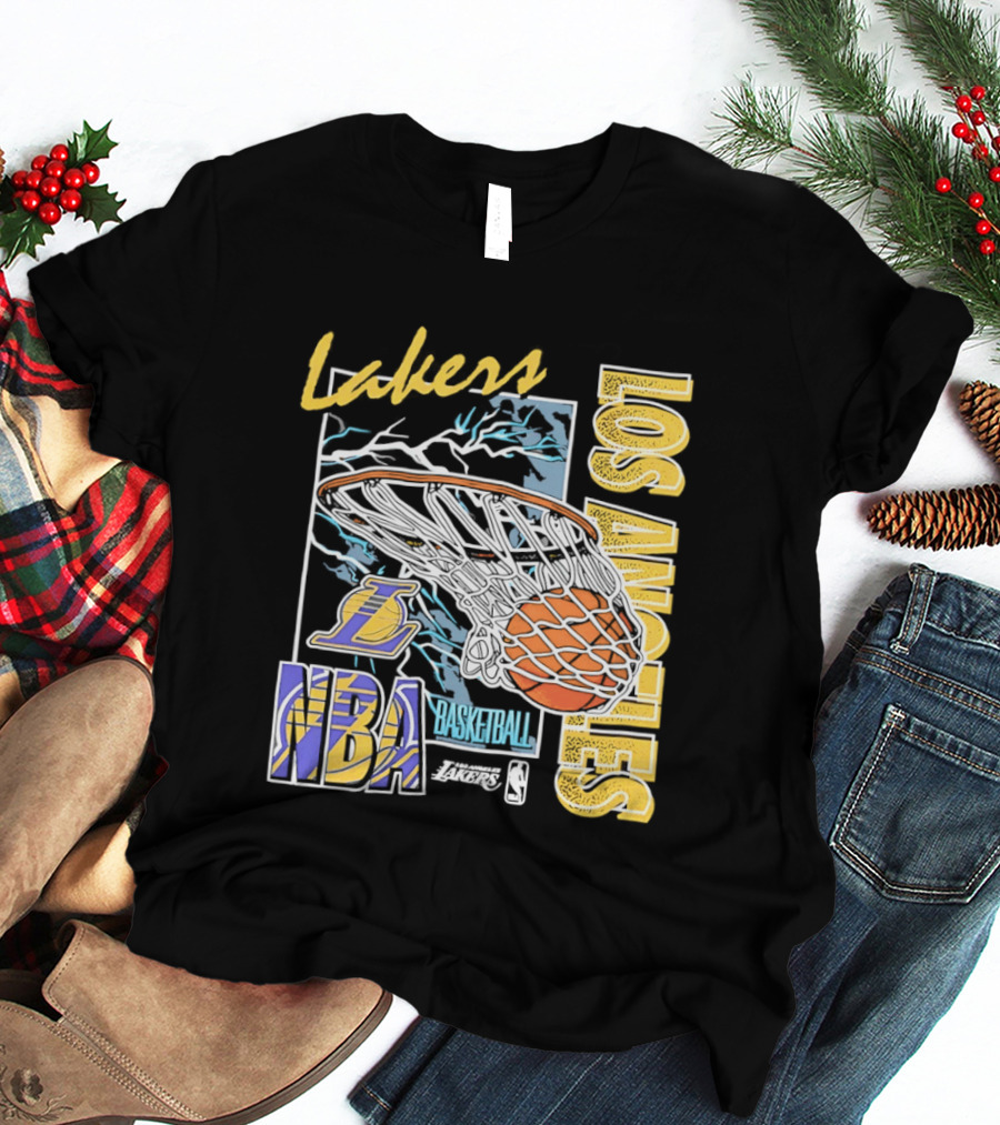 Lakers Los Angeles NBA Basketball Hoops Classic Team Yellow And Blue T-Shirt