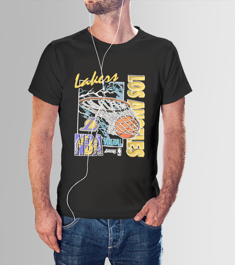 Lakers Los Angeles NBA Basketball Hoops Classic Team Yellow And Blue T-Shirt