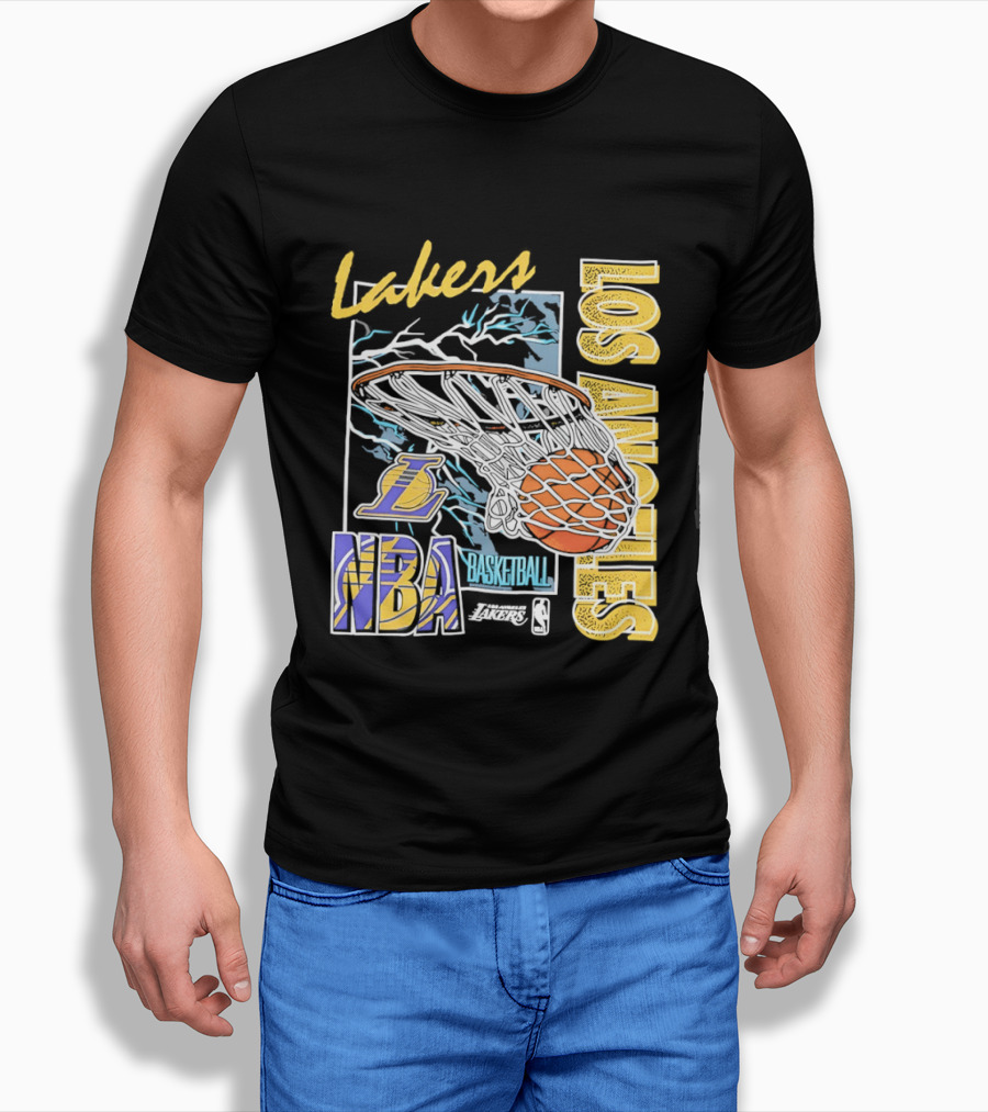 Lakers Los Angeles NBA Basketball Hoops Classic Team Yellow And Blue T-Shirt
