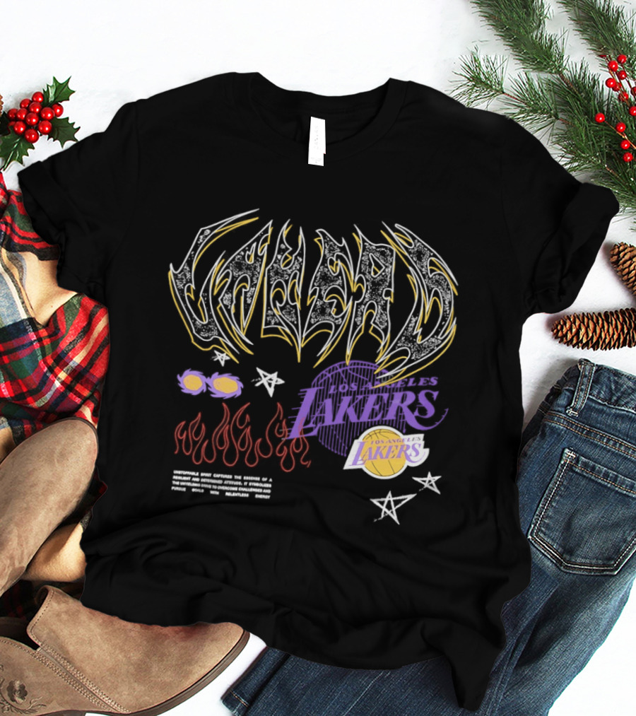 Los Angeles Lakers Unstoppable Spirit Essence Resilient Energy Dynamic Flames Stars Purple Vibes T-Shirt