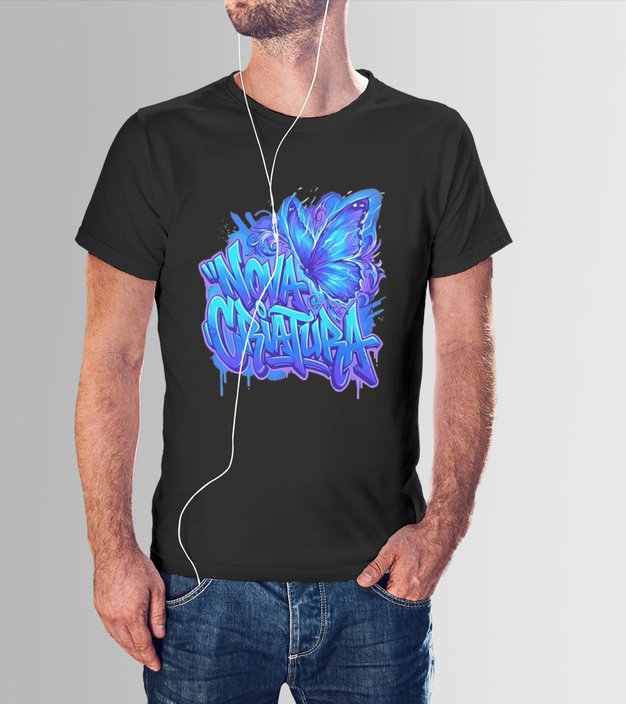 Nova Criatura Butterfly Electric Blue Street Art Aesthetic T-Shirt