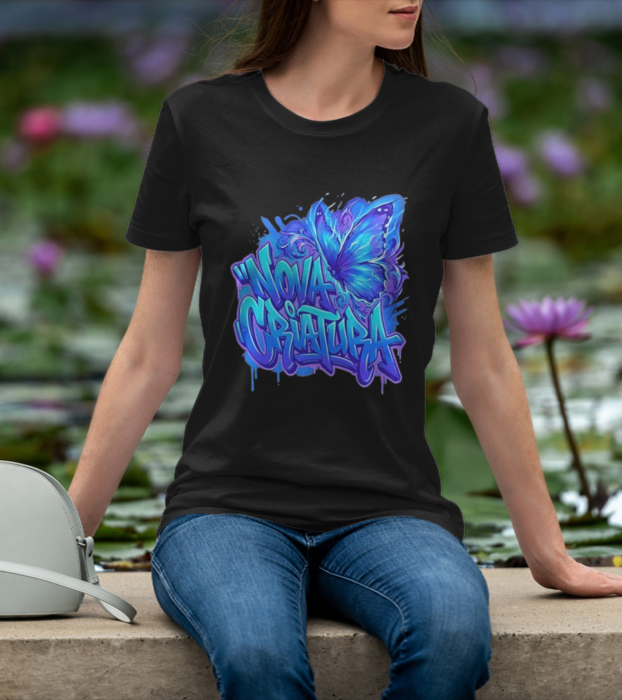 Nova Criatura Butterfly Electric Blue Street Art Aesthetic T-Shirt