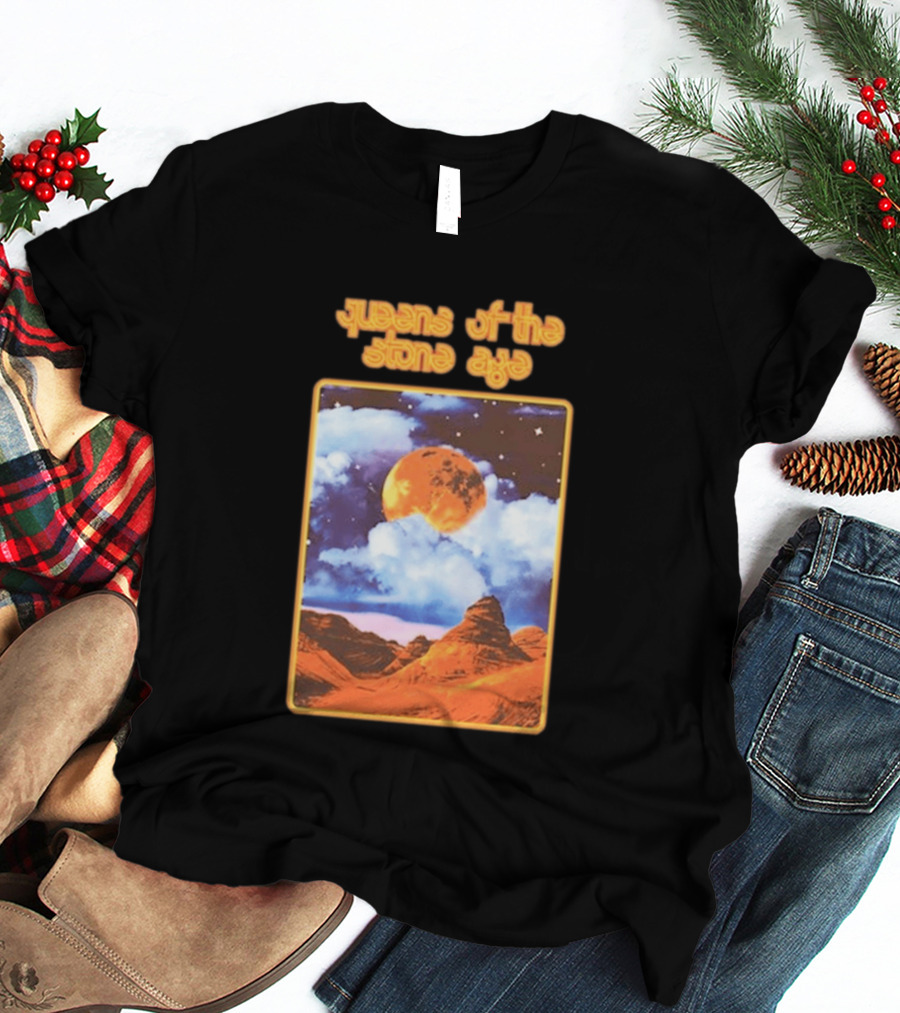 Queens Of The Stone Age Moon Landscape With Orange Cloudy Night Sky And Desert Scene T-Shirt